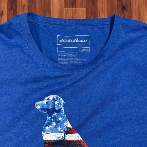 Eddie Bauer Women’s Dog Flag Tee‎ – Blue Graphic T-Shirt – Size L - Picture 2 of 3